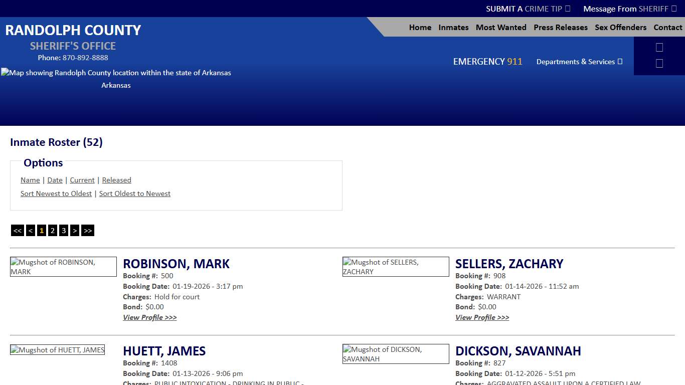 Inmate Roster - Current Inmates Booking Date Descending - Randolph County Sheriff AR